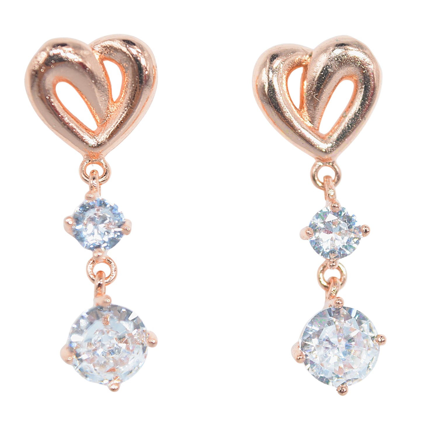 Orecchini Pendenti, Orecchini Oro Rosa, Orecchini Cuore E 2 Brillanti Zirconi Pendenti, Regalo Indimenticabile, Gioiello Romantico.