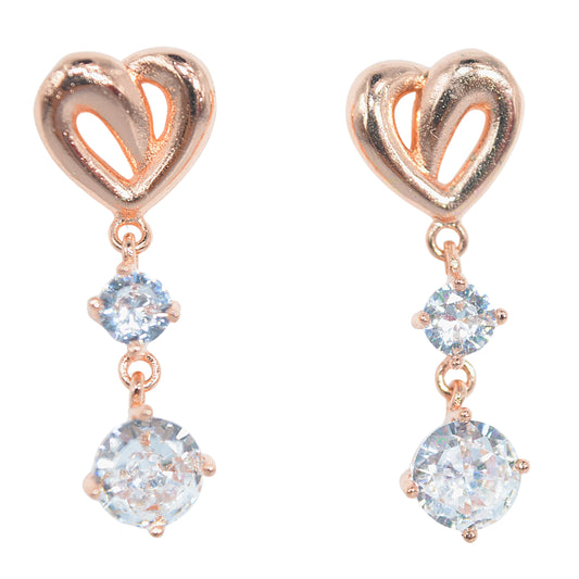 Orecchini Pendenti, Orecchini Oro Rosa, Orecchini Cuore E 2 Brillanti Zirconi Pendenti, Regalo Indimenticabile, Gioiello Romantico.