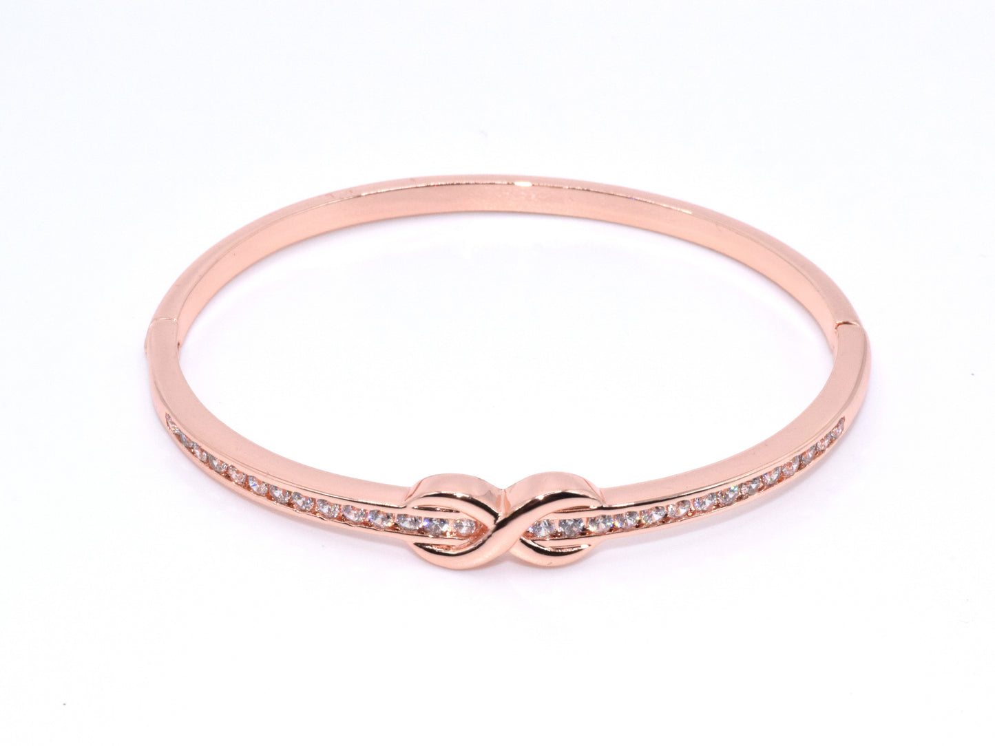Bracciale Oro Rosa Con Simbolo Dell'Infinito E Strass Di Brillanti Zirconi, Bracciale Rigido Oro, Bracciale Infinito, Regalo Perfetto, Gioiello Indimenticabile.
