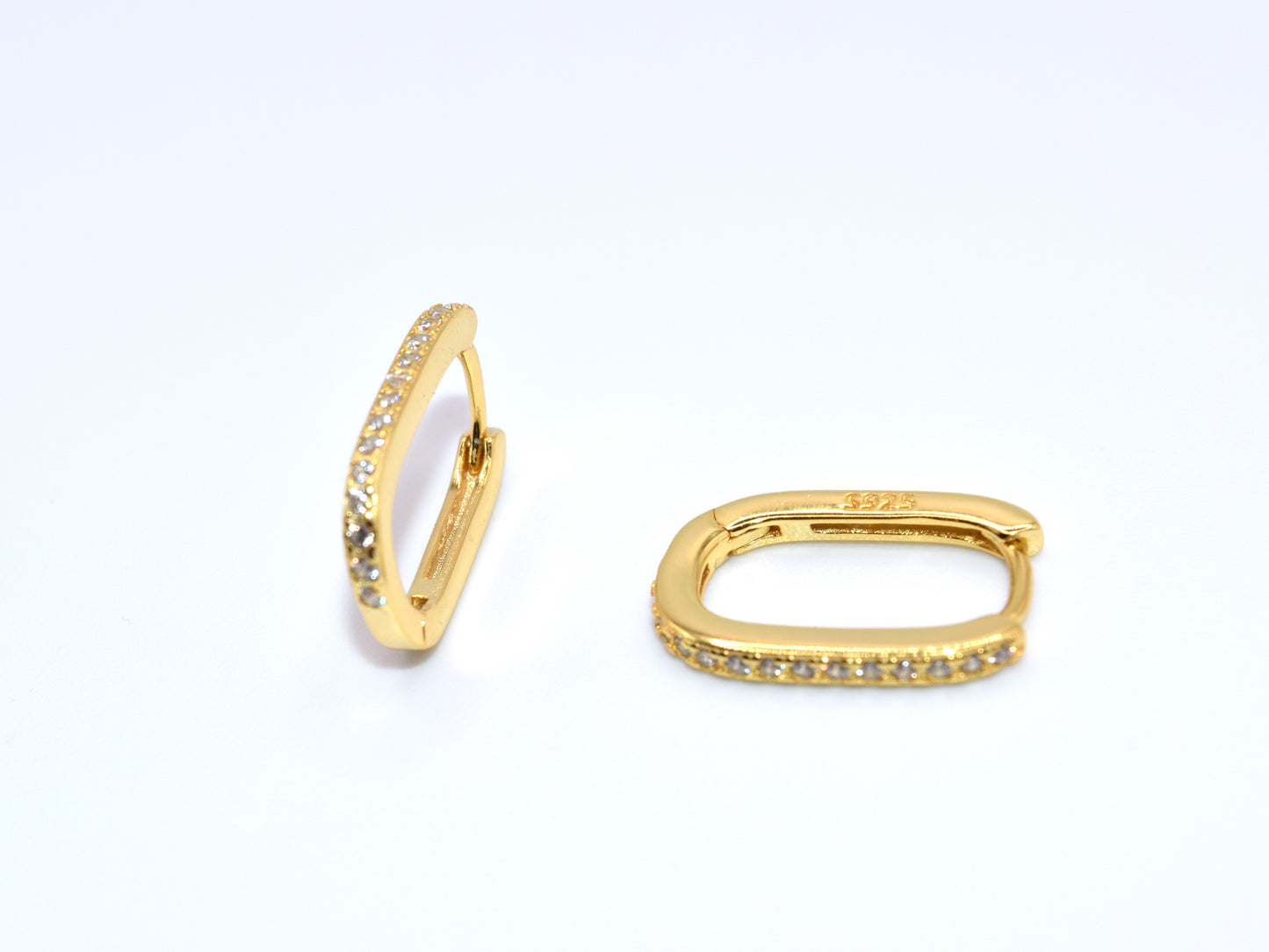 Orecchini Marchiati Argento 925 Placcati Oro, Orecchini Cerchio, Orecchini Brillanti Con Pavè Di Strass, Regalo Indimenticabile, Gioiello Prezioso.