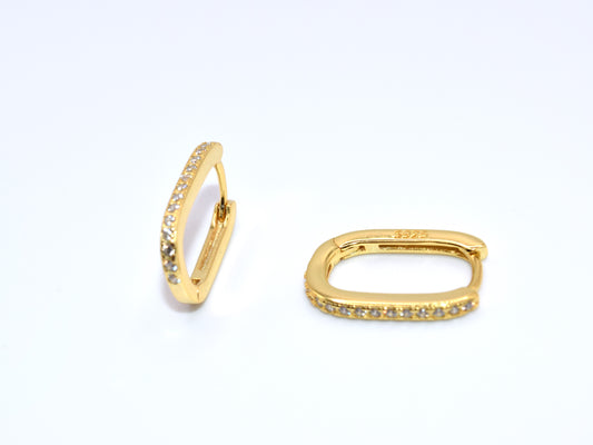 Orecchini Marchiati Argento 925 Placcati Oro, Orecchini Cerchio, Orecchini Brillanti Con Pavè Di Strass, Regalo Indimenticabile, Gioiello Prezioso.
