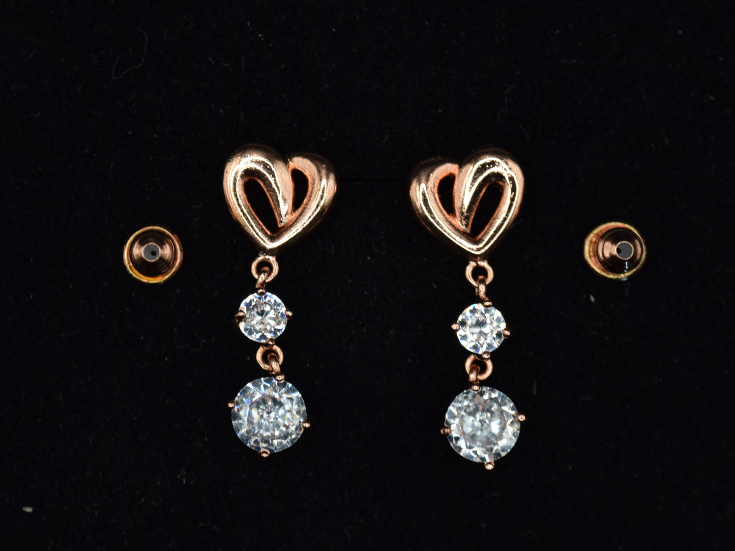 Orecchini Pendenti, Orecchini Oro Rosa, Orecchini Cuore E 2 Brillanti Zirconi Pendenti, Regalo Indimenticabile, Gioiello Romantico.