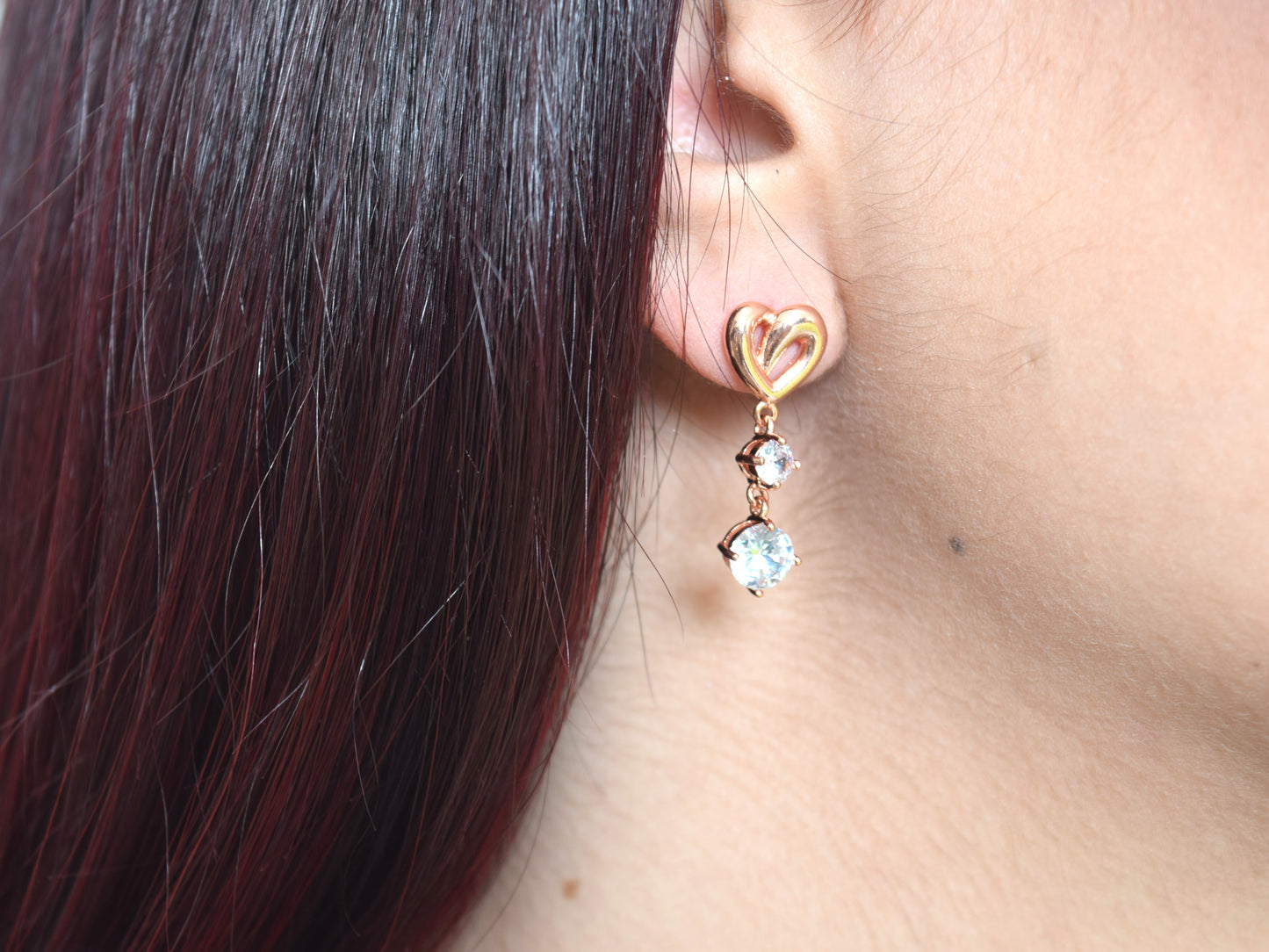 Orecchini Pendenti, Orecchini Oro Rosa, Orecchini Cuore E 2 Brillanti Zirconi Pendenti, Regalo Indimenticabile, Gioiello Romantico.