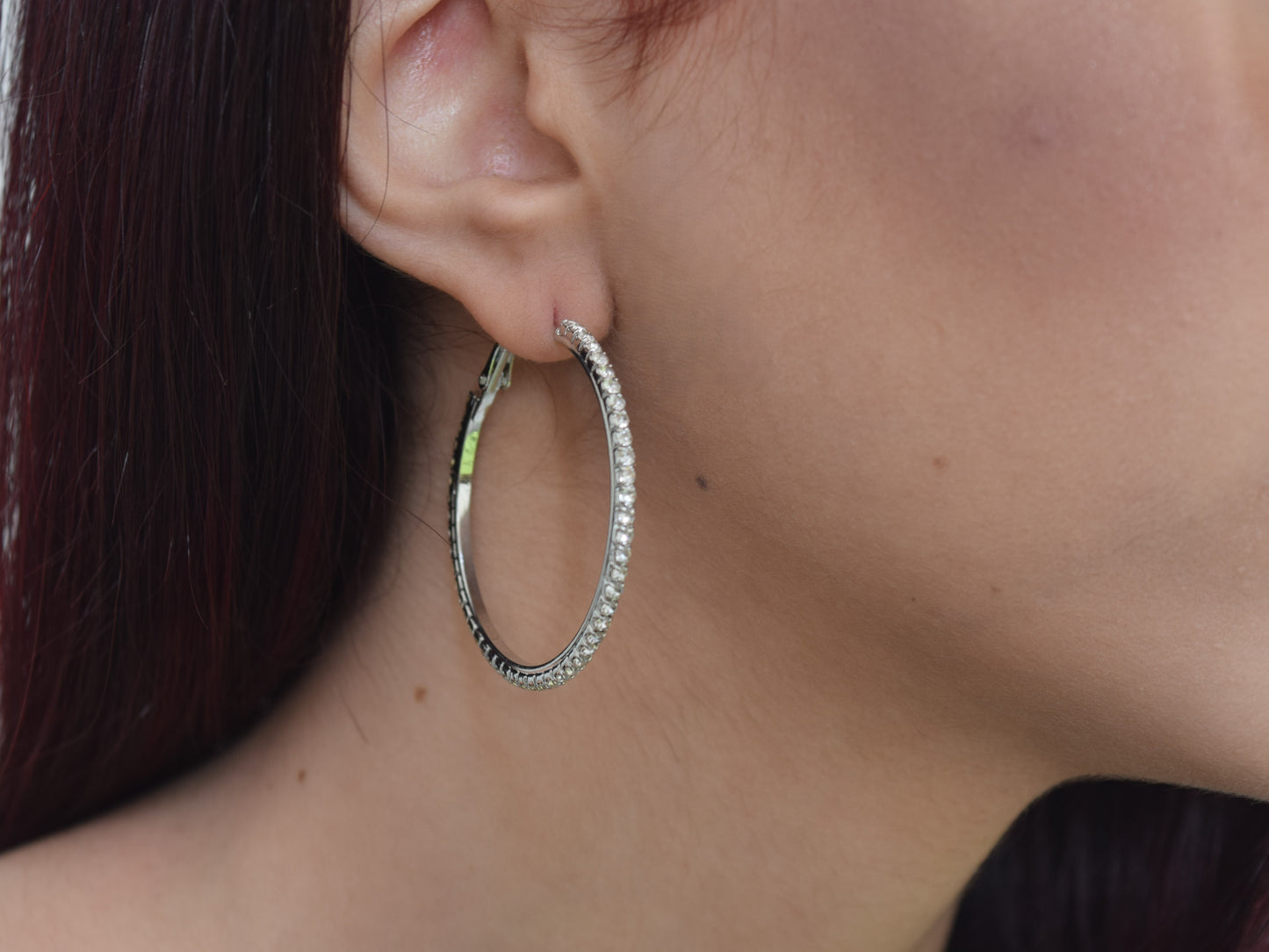 Orecchini Cerchio 50 mm, Orecchini Argento, Orecchini Brillanti Ricoperti Di Strass, Regalo Indimenticabile, Gioiello Prezioso.