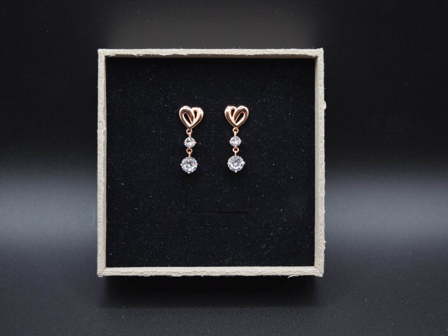 Orecchini Pendenti, Orecchini Oro Rosa, Orecchini Cuore E 2 Brillanti Zirconi Pendenti, Regalo Indimenticabile, Gioiello Romantico.