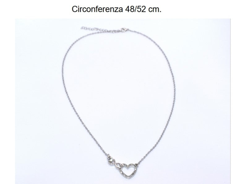 Collana argento, collana cuore, un cuore ricoperto di strass, collana simbolo dell’infinito, regalo prezioso, un gioiello che incanta.