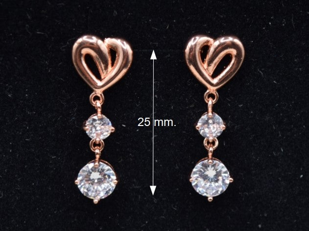 Orecchini Pendenti, Orecchini Oro Rosa, Orecchini Cuore E 2 Brillanti Zirconi Pendenti, Regalo Indimenticabile, Gioiello Romantico.