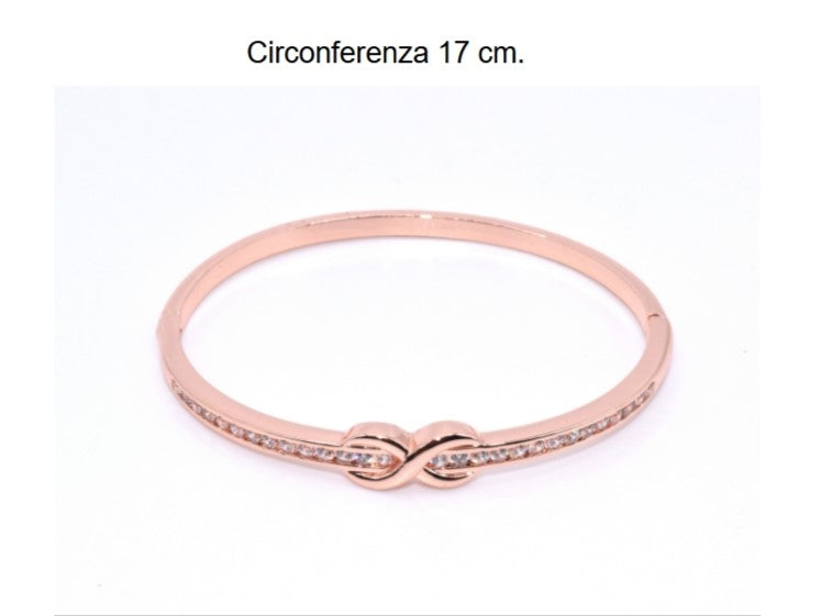 Bracciale Oro Rosa Con Simbolo Dell'Infinito E Strass Di Brillanti Zirconi, Bracciale Rigido Oro, Bracciale Infinito, Regalo Perfetto, Gioiello Indimenticabile.