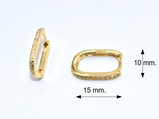 Orecchini Marchiati Argento 925 Placcati Oro, Orecchini Cerchio, Orecchini Brillanti Con Pavè Di Strass, Regalo Indimenticabile, Gioiello Prezioso.