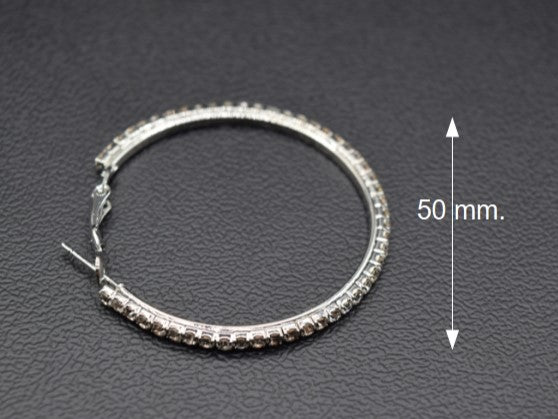 Orecchini Cerchio 50 mm, Orecchini Argento, Orecchini Brillanti Ricoperti Di Strass, Regalo Indimenticabile, Gioiello Prezioso.