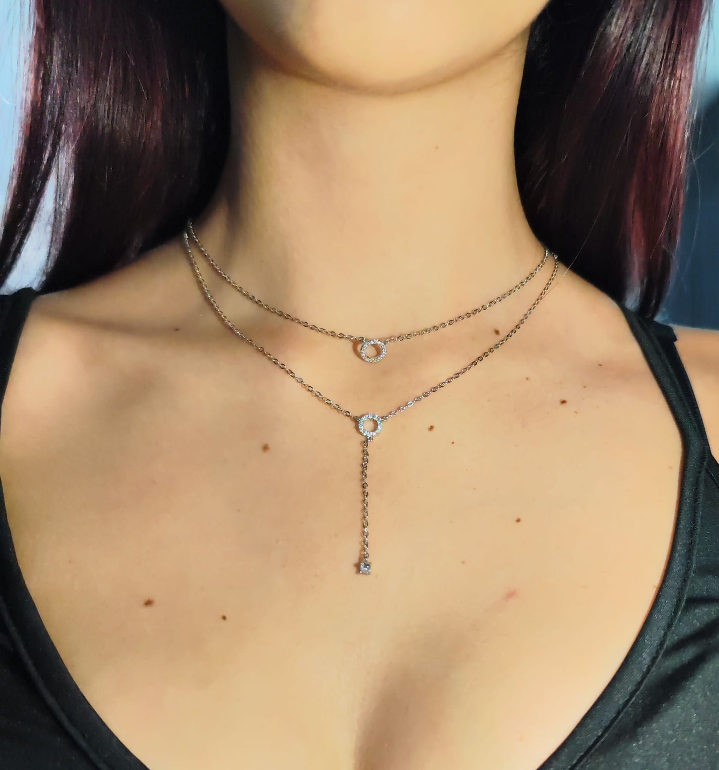 Collana pendente con strass e zircone luminoso